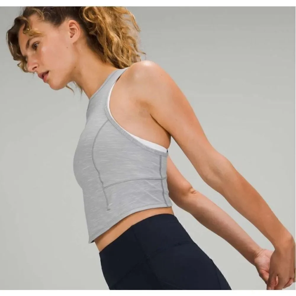Lululemon Power Thru Crop Tank Top Heathered Rhino Grey Racerback Women's Size 4